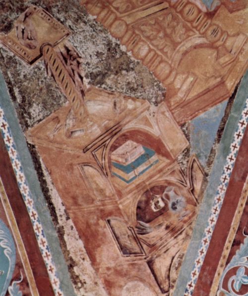 Cimabue: Fresken in der Oberkirche San Francesco in Assisi, Fresko im Vierungsgewlbe, Szene: Hl. Johannes Evangelist, Detail: Architektur