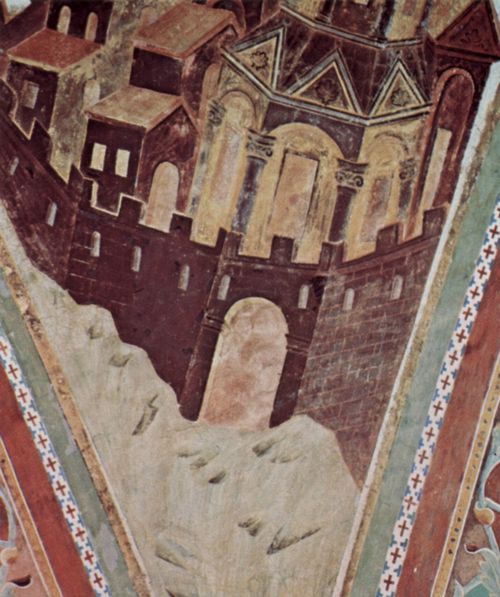 Cimabue: Fresken in der Oberkirche San Francesco in Assisi, Fresko im Vierungsgewlbe, Szene: Hl. Lucas, Detail: Architektur