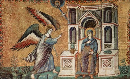 Cavallini, Pietro: Mosaiken mit Zyklus von 6 Szenen zum Marienleben in der Apsis von Santa Maria Trasteverde in Rom, Szene: Maria Verkndigung
