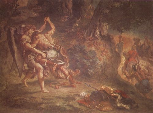 Delacroix, Eugne Ferdinand Victor: Wandgemlde fr Saint-Sulpice in Paris, Kapelle der Heiligen Engel, Szene: Jakobs Kampf mit dem Engel, Detail