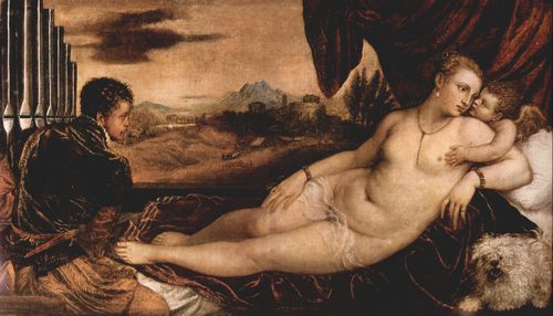 Tizian: Venus mit Orgelspieler, Amor und Hund