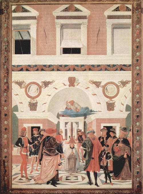 Perugino, Pietro: Gemldezyklus zur den Wundern des Hl. Bernhard, Szene: Heilung des blinden und taubstummen Riccardo Micuzio dall' Aquila