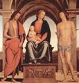 Perugino, Pietro: Thronende Madonna mit Hl. Johannes dem Tufer und Hl. Sebastian