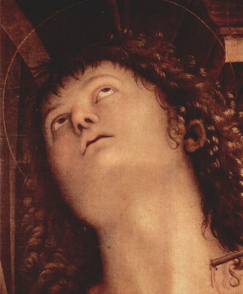 Perugino, Pietro: Thronende Madonna mit Hl. Johannes dem Tufer und Hl. Sebastian, Detail: Hl. Sebastian