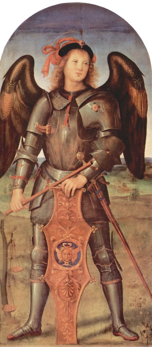 Perugino, Pietro: Altartriptychon der Certosa von Pavia, linker Flgel, Szene: Erzengel Michael