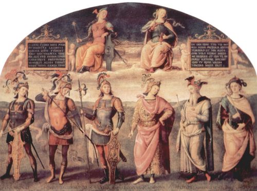 Perugino, Pietro: Fresken der Sala d'Udienza im Collegio del Cambio in Perugia, Szene: Prudenzia und Justizia mit antiken Weisen