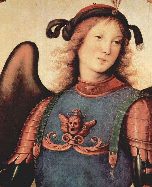 Perugino, Pietro: Maria Himmelfahrt mit vier Heiligen, Detail: Erzengel Michael