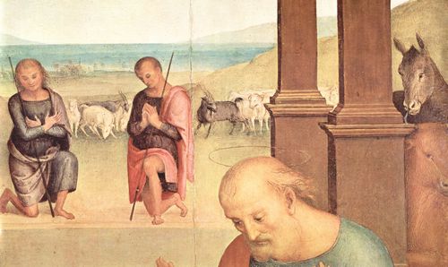 Perugino, Pietro: Altar des Hl. Augustinus, Szene: Anbetung der Hirten, Detail