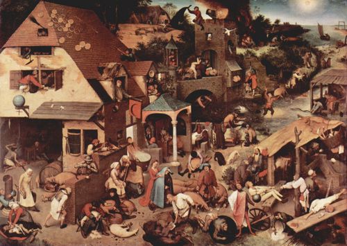 Bruegel d. ., Pieter: Serie der sogenannten bilderbogenartigen Gemlde, Szene: Die niederlndischen Sprichwrter