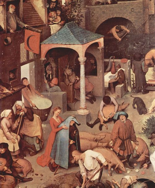 Bruegel d. ., Pieter: Serie der sogenannten bilderbogenartigen Gemlde, Szene: Die niederlndischen Sprichwrter, Detail