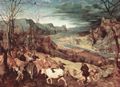 Bruegel d. Ä., Pieter: Zyklus der Monatsbilder, Szene: Heimkehr der Herde (Monat Oktober oder November)