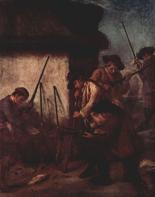 Longhi, Pietro: Gemäldeserie »Die Jagd im Tal«, Szene: Die Vorbereitung der Gewehre