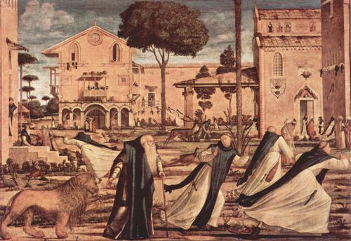 Carpaccio, Vittore: Gemldezyklus der Kapelle der Scuola di San Giorgio degli Schiavoni, Szene: Hl. Hieronymus mit dem Lwen im Kloster
