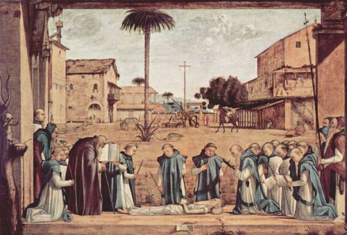 Carpaccio, Vittore: Gemldezyklus der Kapelle der Scuola di San Giorgio degli Schiavoni, Szene: Begrbnis des Hl. Hieronymus