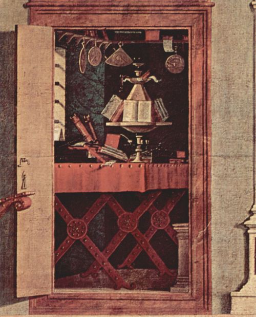 Carpaccio, Vittore: Gemldezyklus der Kapelle der Scuola di San Giorgio degli Schiavoni, Szene: Vision des Hl. Augustinus, Detail