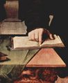 Bronzino, Angelo: Porträt des Ugolino Martelli, Detail: Hand im aufgeschlagenem Buch