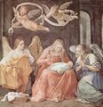Reni, Guido: Fresken im Palazzo Quirinale, Cappella dell'Annunciata, linke Wand, Szene: Nähende Jungfrau Maria und Engel
