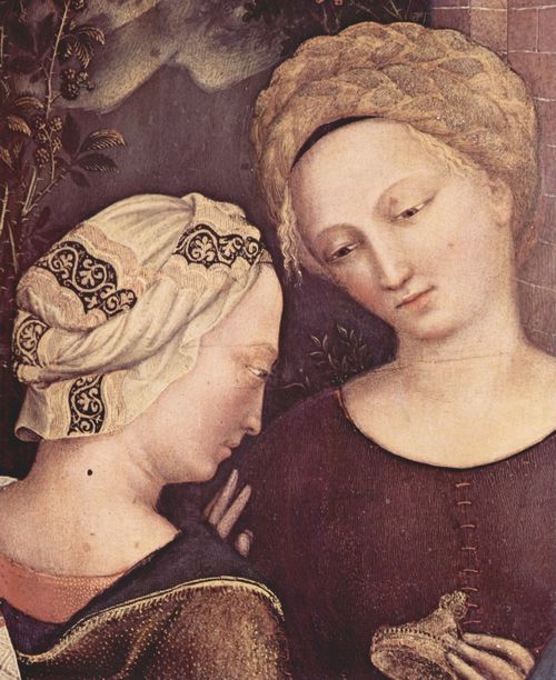 Gentile da Fabriano: Anbetung der Heiligen Drei Knige, Haupttafel: Anbetung der Knige, Detail: zwei Frauen