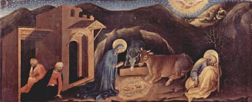 Gentile da Fabriano: Anbetung der Heiligen Drei Knige, rechte Predellatafel: Geburt Christi