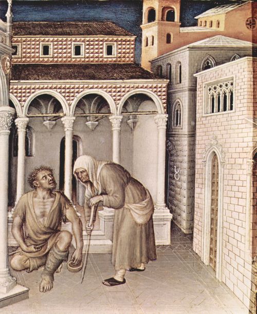 Gentile da Fabriano: Anbetung der Heiligen Drei Knige, linke Predellatafel: Prsentation im Tempel, Detail