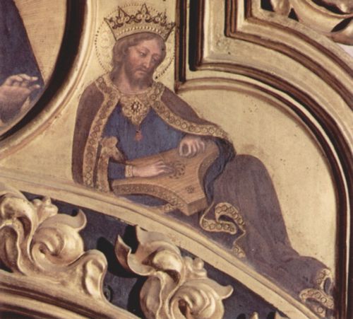 Gentile da Fabriano: Anbetung der Heiligen Drei Knige, mittleres Giebelfeld, linke Szene: Prophet David