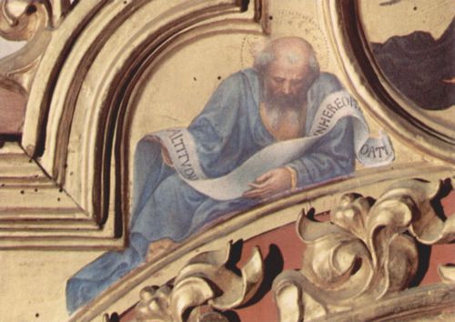 Gentile da Fabriano: Anbetung der Heiligen Drei Knige, linkes Giebelfeld, linke Szene: Prophet Ezechiel