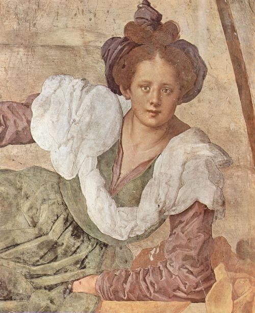 Pontormo, Jacopo: Jahreszeitenfresken in der Medici-Villa in Poggio a Cajano, rechter Teil der Lnette, Szene: Vertumnus und Pomona, Detail