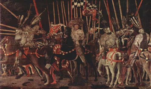 Uccello, Paolo: Drei Gemlde zur Schlacht von Romano fr den Medici-Palast in Florenz, Szene: Das Eingreifen von Micheletto da Cotignola