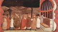 Uccello, Paolo: Predellatafel zum Hostienwunder, Szene: Mit einer Prozession wird die Hostie zur Wiederweihe in eine Kirche gebracht