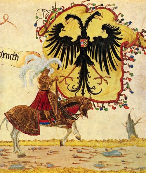 Altdorfer, Albrecht: Triumphzug Kaiser Maximilians, Szene: Reichsbanner und Reichsschwert, Detail