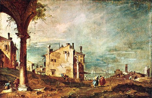 Guardi, Francesco: Carpriccio, Szene: Ruinenarkade und Bauernhuser bei der Lagune