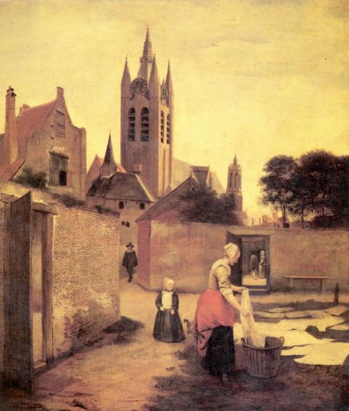 Hooch, Pieter de: Eine Frau und ein Kind auf einer Bleichwiese