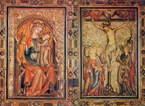 Kölner Maler um 1350: Thronende Maria und Kreuzigung