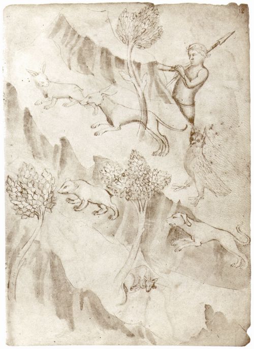 Lombardischer Meister des späten 14. oder frühen 15. Jahrhunderts: Jagdszene, Musterbuchblatt