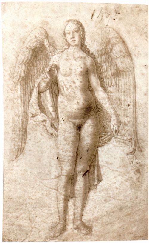 Mocetto, Girolamo: Geflgelter weiblicher Engel, einen Pfeil Haltend