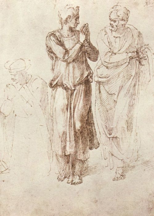 Michelangelo Buonarroti: Studienblatt mit drei mnnlichen Figuren