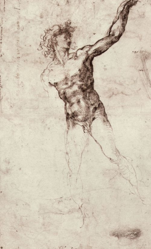 Michelangelo Buonarroti: Studienblatt mit winkendem Jngling und Beinstudie
