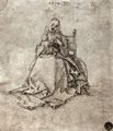 Dürer, Albrecht: Maria, auf einem Sessel sitzend, reicht dem Kind einen Apfel