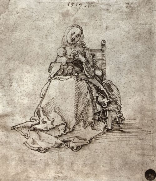 Drer, Albrecht: Maria, auf einem Sessel sitzend, reicht dem Kind einen Apfel
