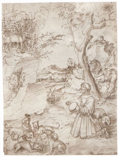 Cranach d. ., Lucas: Der kniende Hl. Eustachius in einer Landschaft