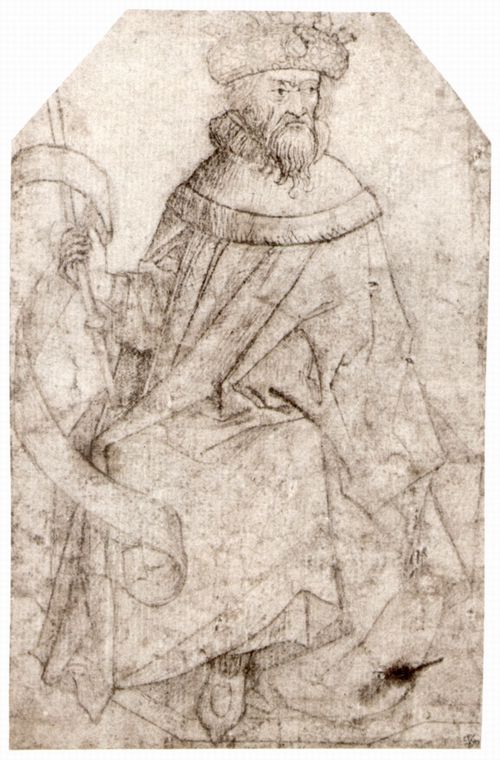 Franzsischer Meister um 1450: Sitzender Knig mit Zepter und Bandrolle