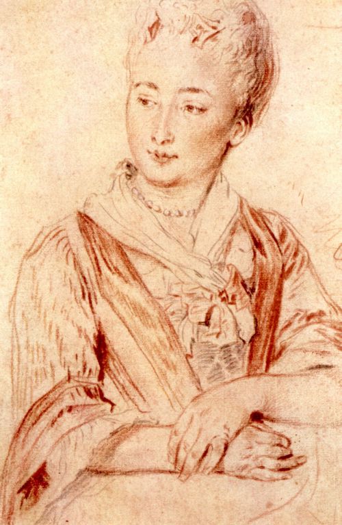 Watteau, Antoine: Weibliche Halbfigur mit gefalteten Hnden