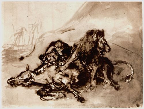 Delacroix, Eugne Ferdinand Victor: Lwen, ein Pferd zerfleischend