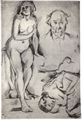 Cézanne, Paul: Studienblatt, Sitzender weiblicher Akt, Selbstporträt und schlafendes Kind