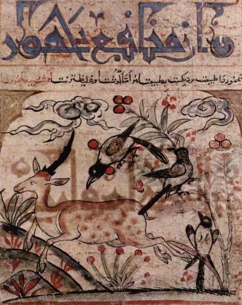 Persischer Meister des mongolisch-chinesischen Stils um 1300: Handschrift »Manfi' – ye hayavn (ber den Nutzen der Tiere in der Medizin)« von Ab Sa'd 'Ubaydallh ibn Bakhtsh: Yahmr-Wild und Elstern