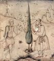 Meister der Mogul-Schule um 1600: Kaufmann und Asket, sich in einer Landschaft unterhaltend
