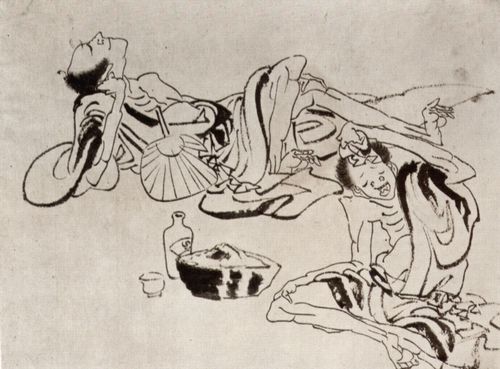 Hokusai, Katsushika: Saki-Trinker im Sommer