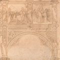 Sienesischer Meister um 1340: Fragment eines Risses fr eine gotische Kanzel mit Reliefszenen zur Kreuzabnahme Christi und Christus in der Vorhlle sowie mit Prophetenfiguren