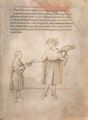 Neapolitanischer Meister um 1370: Falkner mit krankem Sperber und Knabe mit Heilmittel