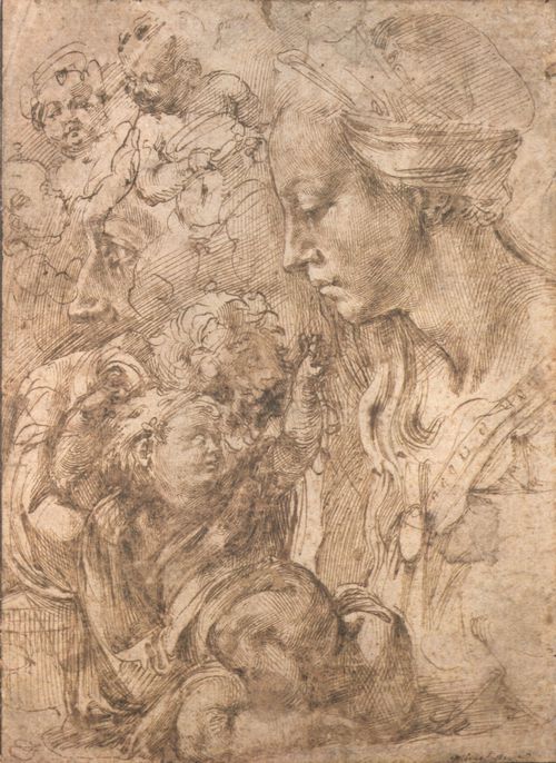 Michelangelo Buonarroti: Studienblatt mit Madonna und Figuren